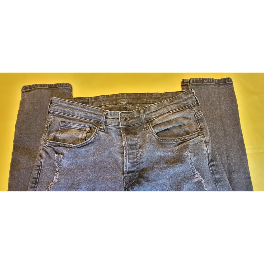 H&M Men's Black Skinny Jeans 32" Distressed Ripped Denim Streetwear Grunge Strch - Picture 4 of 16
